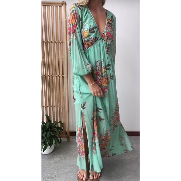 Auguste the Label Jennifer Maxi Dress Green Floral Boho Lightweight Lined Size S - Picture 15 of 16